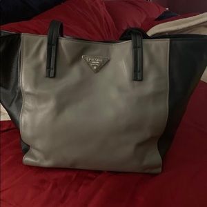 Prada Argilla soft leather gray/black tote handbag